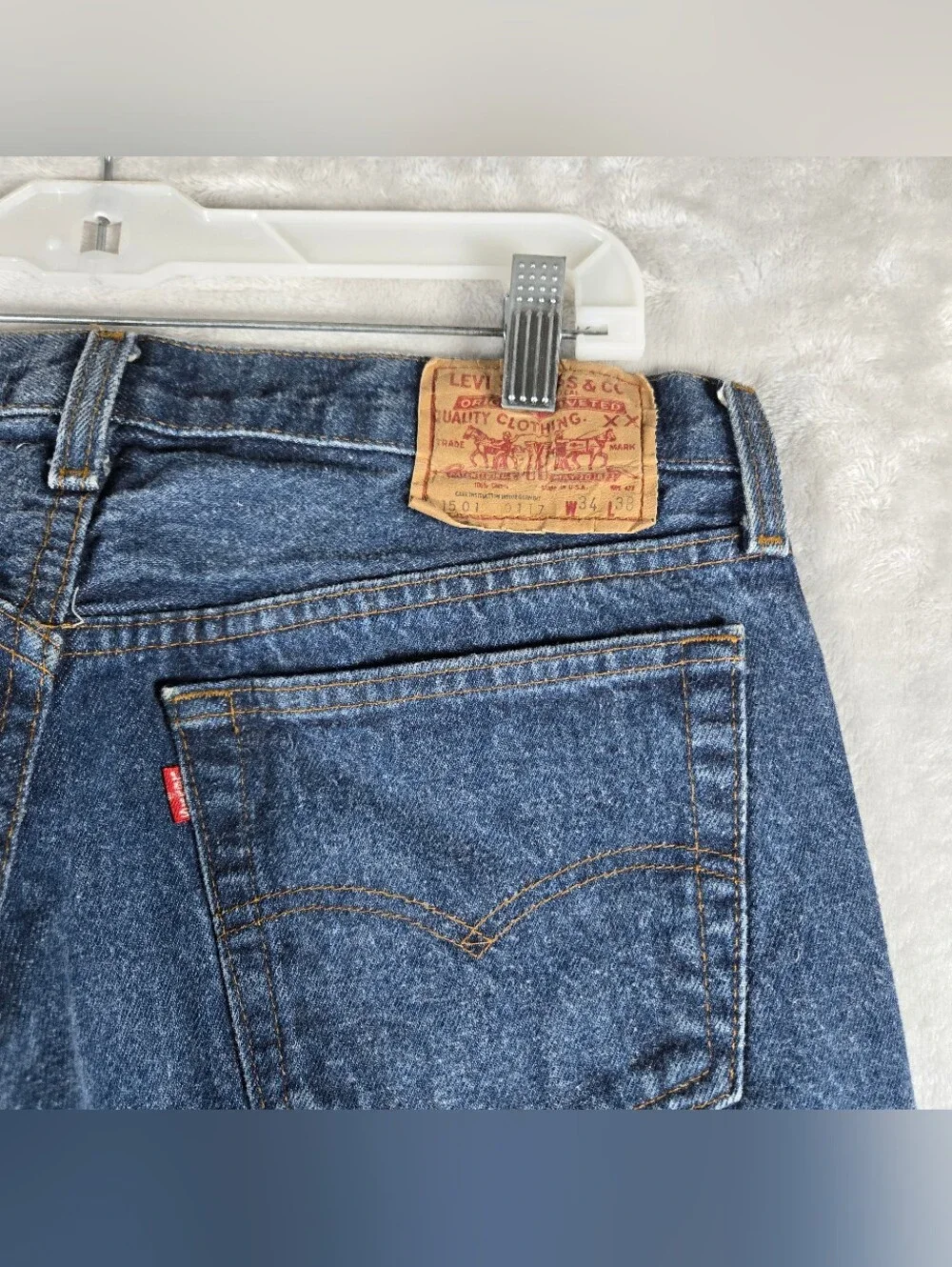 Levis 501 Fuzzy Straight Blue Jeans Mens Size 32x34 Button Fly USA Made 70’s Vtg